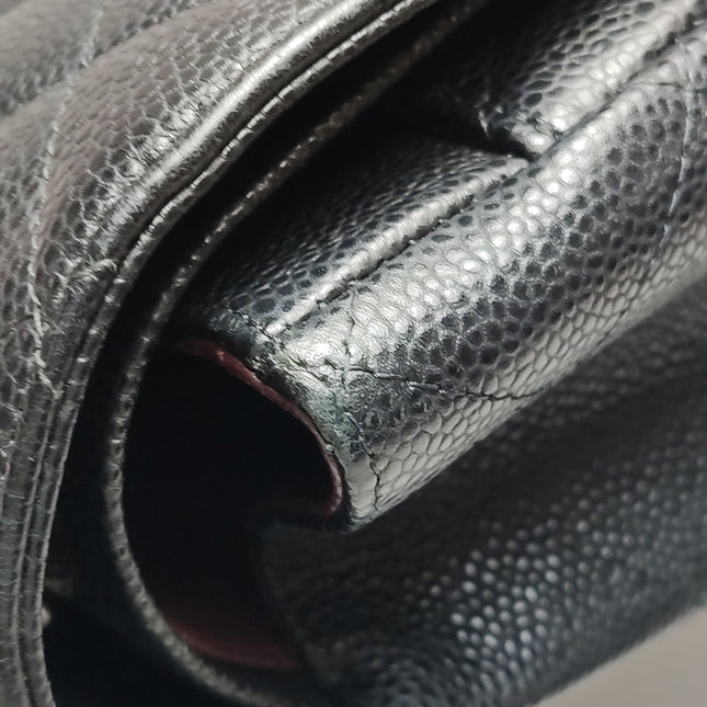 Chanel Classic Flap Maxi Black Caviar Leather Double Flap Sliver Hardware