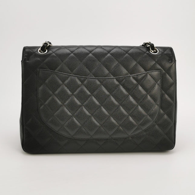 Chanel Classic Flap Maxi Black Caviar Leather Double Flap Sliver Hardware