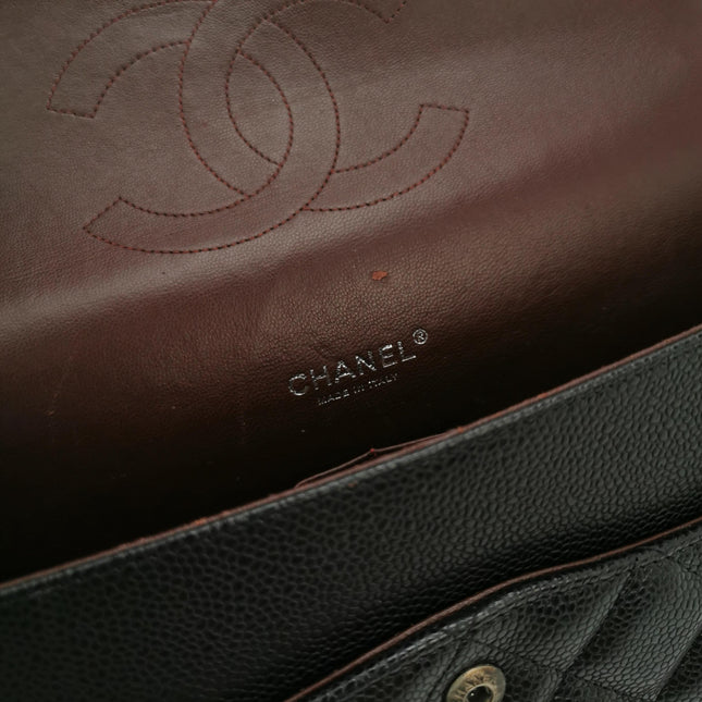 Chanel Classic Flap Maxi Black Caviar Leather Double Flap Sliver Hardware