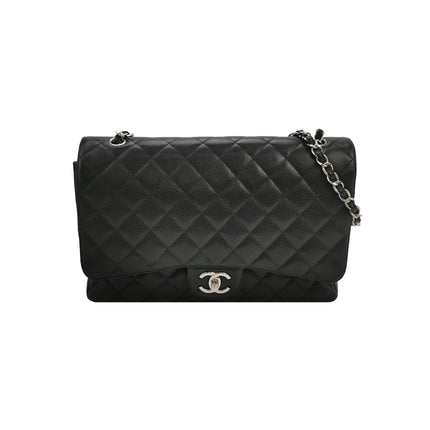 Chanel Classic Flap Maxi Black Caviar Leather Double Flap Sliver Hardware-Luxbags