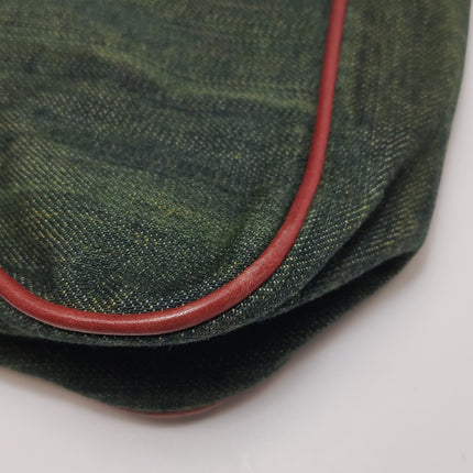 Dior Vintage Gaucho Large Green Denim Burgundy Leather Crossbody Bag 2006