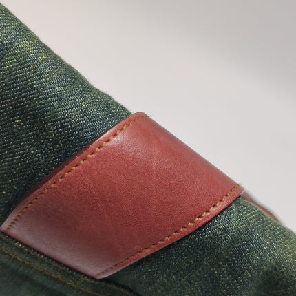 Dior Vintage Gaucho Large Green Denim Burgundy Leather Crossbody Bag 2006