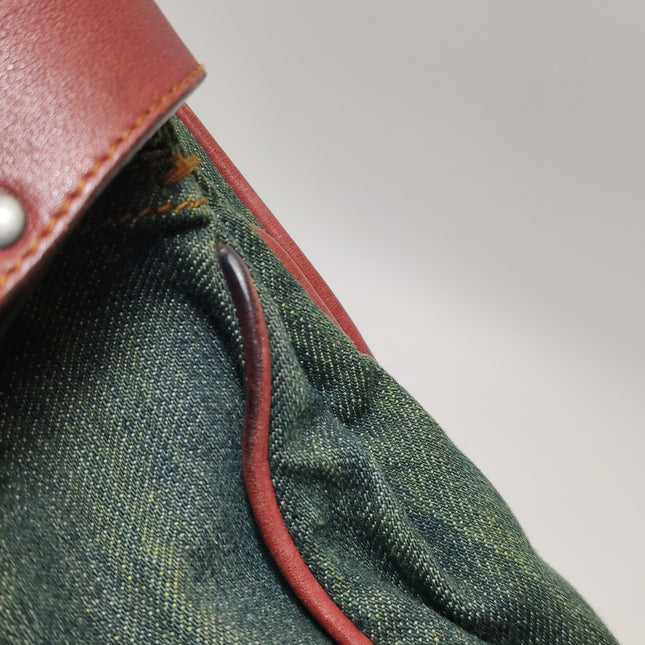 Dior Vintage Gaucho Large Green Denim Burgundy Leather Crossbody Bag 2006