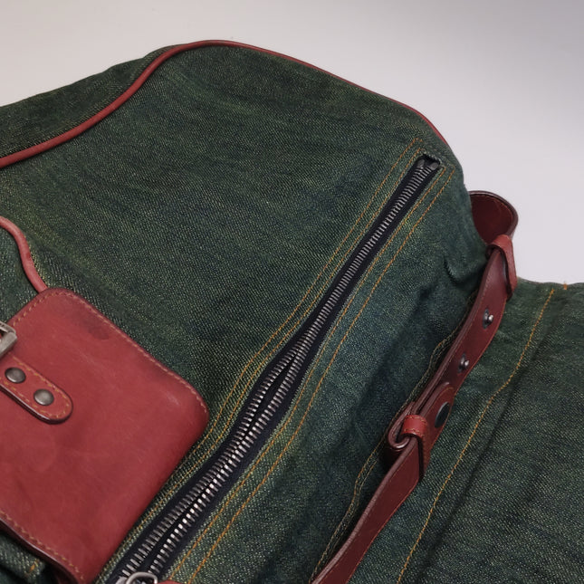 Dior Vintage Gaucho Large Green Denim Burgundy Leather Crossbody Bag 2006