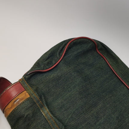 Dior Vintage Gaucho Large Green Denim Burgundy Leather Crossbody Bag 2006