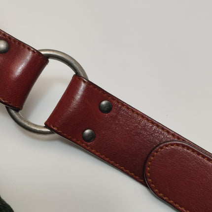 Dior Vintage Gaucho Large Green Denim Burgundy Leather Crossbody Bag 2006