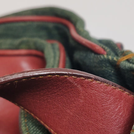 Dior Vintage Gaucho Large Green Denim Burgundy Leather Crossbody Bag 2006