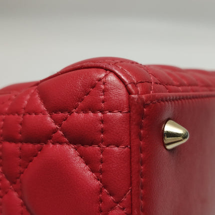 Lady Dior Small My Abcdior Red Lambskin Cannage Leather Gold Hardware
