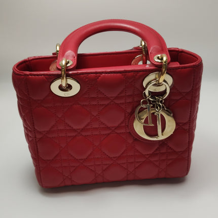 Lady Dior Small My Abcdior Red Lambskin Cannage Leather Gold Hardware