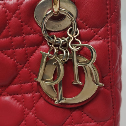 Lady Dior Small My Abcdior Red Lambskin Cannage Leather Gold Hardware