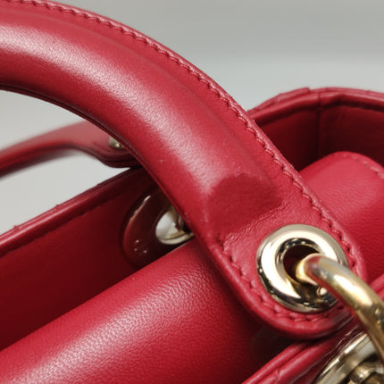 Lady Dior Small My Abcdior Red Lambskin Cannage Leather Gold Hardware