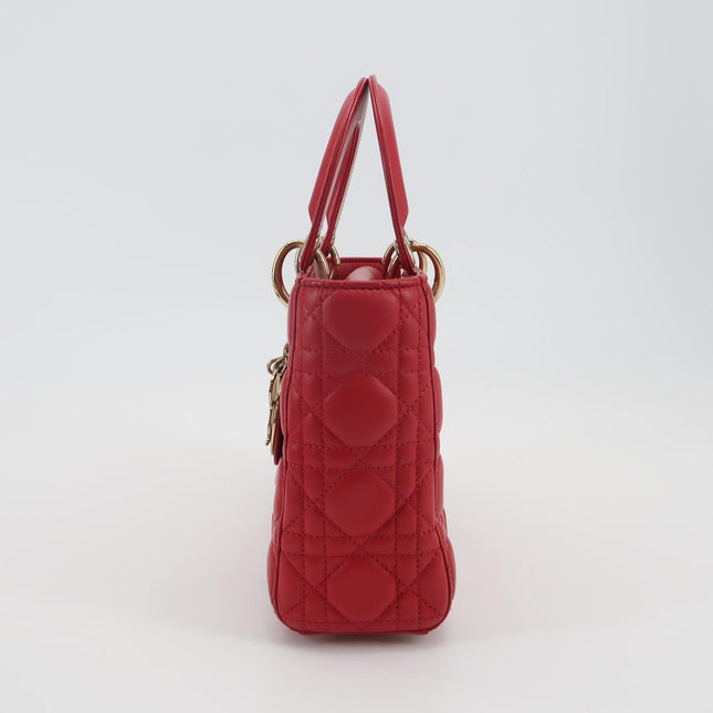 Lady Dior Small My Abcdior Red Lambskin Cannage Leather Gold Hardware