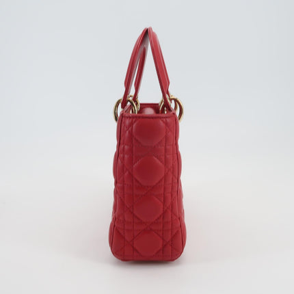 Lady Dior Small My Abcdior Red Lambskin Cannage Leather Gold Hardware