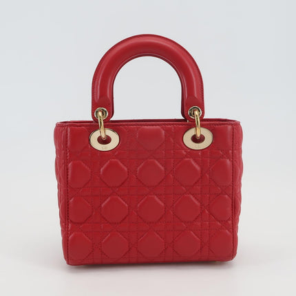 Lady Dior Small My Abcdior Red Lambskin Cannage Leather Gold Hardware