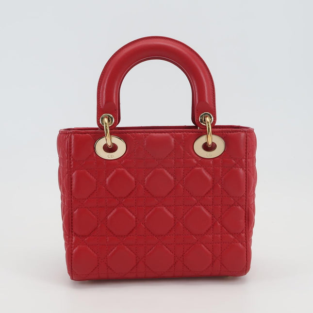 Lady Dior Small My Abcdior Red Lambskin Cannage Leather Gold Hardware