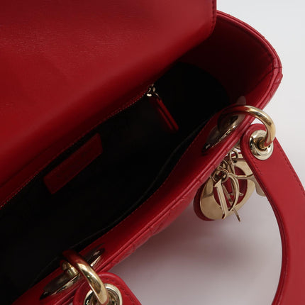 Lady Dior Small My Abcdior Red Lambskin Cannage Leather Gold Hardware