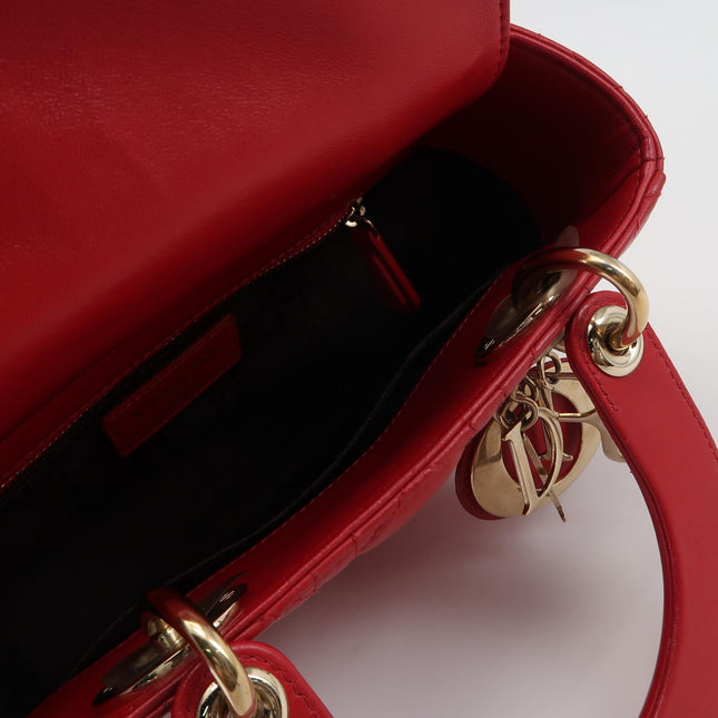 Lady Dior Small My Abcdior Red Lambskin Cannage Leather Gold Hardware