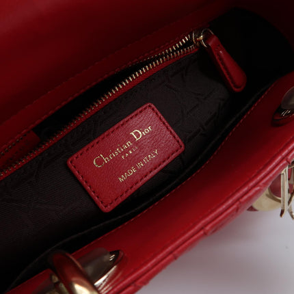 Lady Dior Small My Abcdior Red Lambskin Cannage Leather Gold Hardware