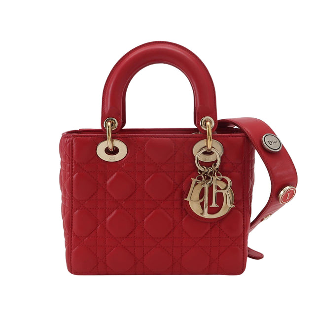 Lady Dior Small My Abcdior Red Lambskin Cannage Leather Gold Hardware-Luxbags