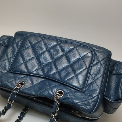 Chanel Cambon Multi-pocket Ligne Reporter Bag Medium Navy Calfskin Leather