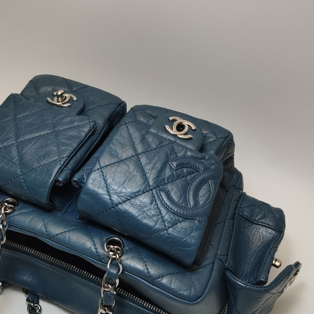 Chanel Cambon Multi-pocket Ligne Reporter Bag Medium Navy Calfskin Leather