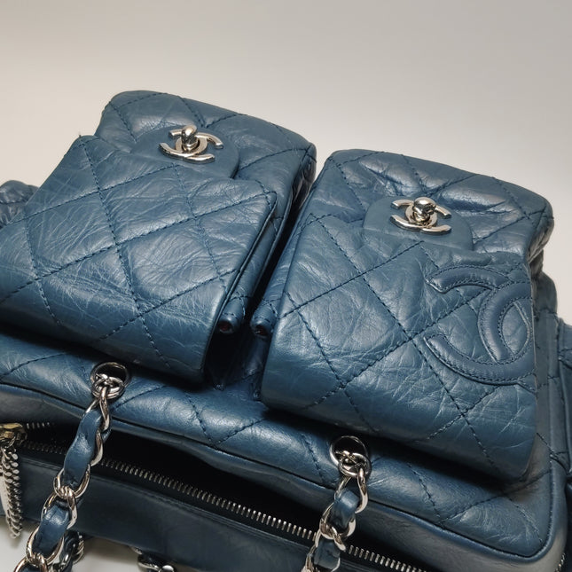 Chanel Cambon Multi-pocket Ligne Reporter Bag Medium Navy Calfskin Leather