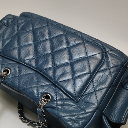 Chanel Cambon Multi-pocket Ligne Reporter Bag Medium Navy Calfskin Leather