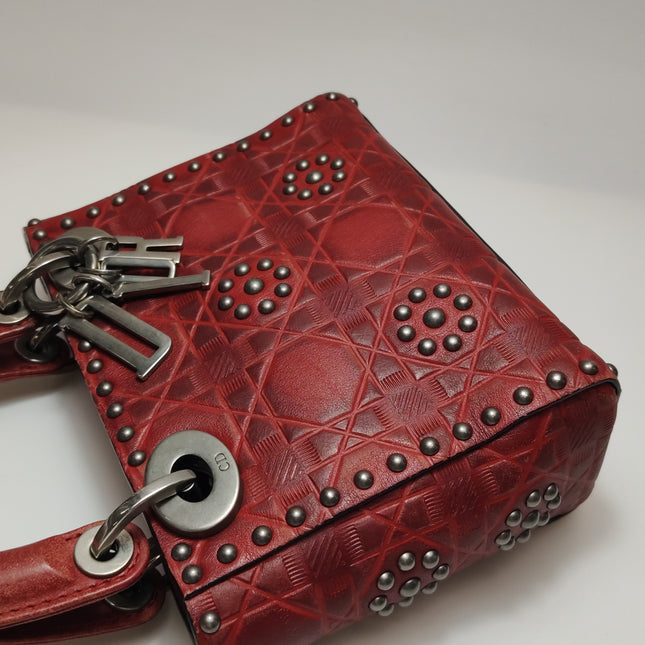 Lady Dior Mini Red Studded Flower Bag 2017 Dior Cruise Collection