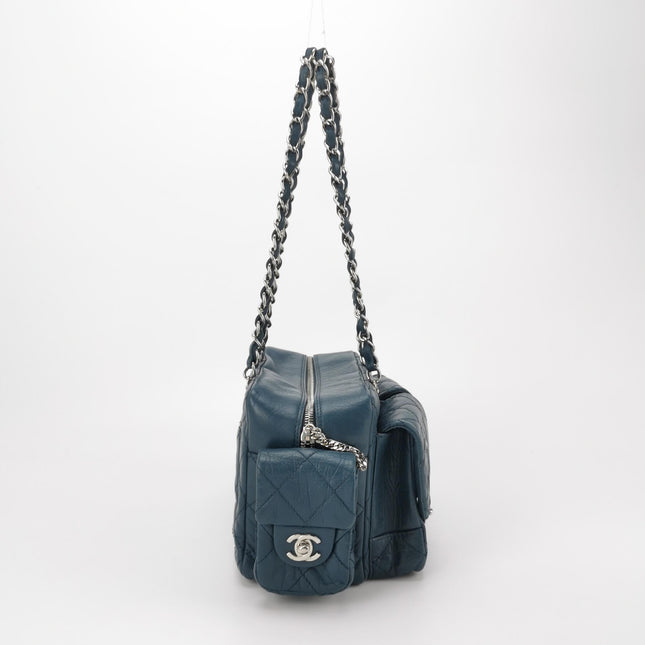 Chanel Cambon Multi-pocket Ligne Reporter Bag Medium Navy Calfskin Leather