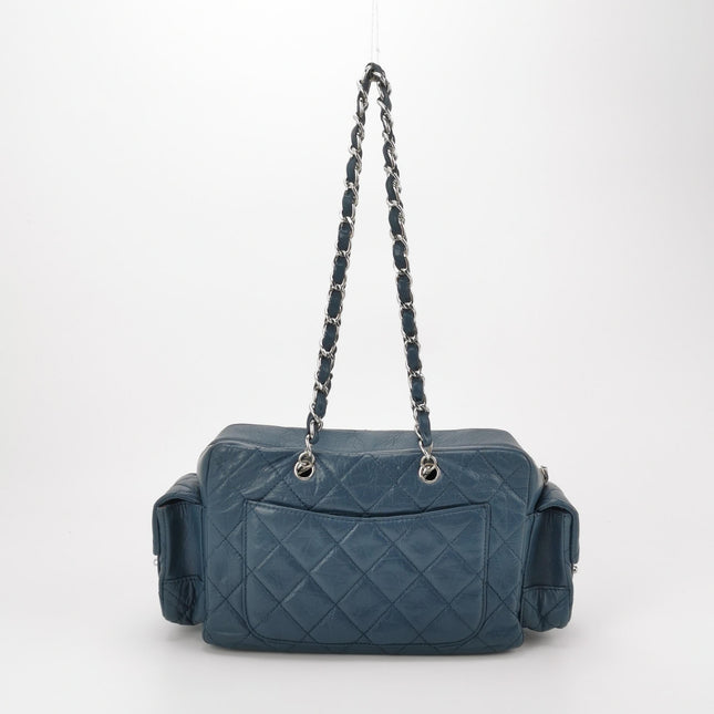 Chanel Cambon Multi-pocket Ligne Reporter Bag Medium Navy Calfskin Leather