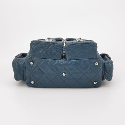 Chanel Cambon Multi-pocket Ligne Reporter Bag Medium Navy Calfskin Leather