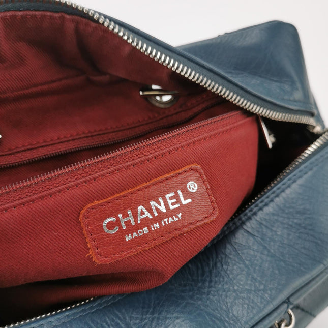 Chanel Cambon Multi-pocket Ligne Reporter Bag Medium Navy Calfskin Leather