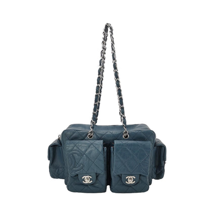 Chanel Cambon Multi-pocket Ligne Reporter Bag Medium Navy Calfskin Leather