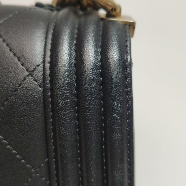 Chanel Le Boy Bag Small Camellia Black Lambskin Leather Gold Hardware