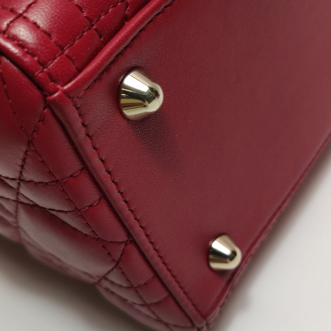 Lady Dior Large Bag Red Lambskin Cannage Leather Silver Hardware
