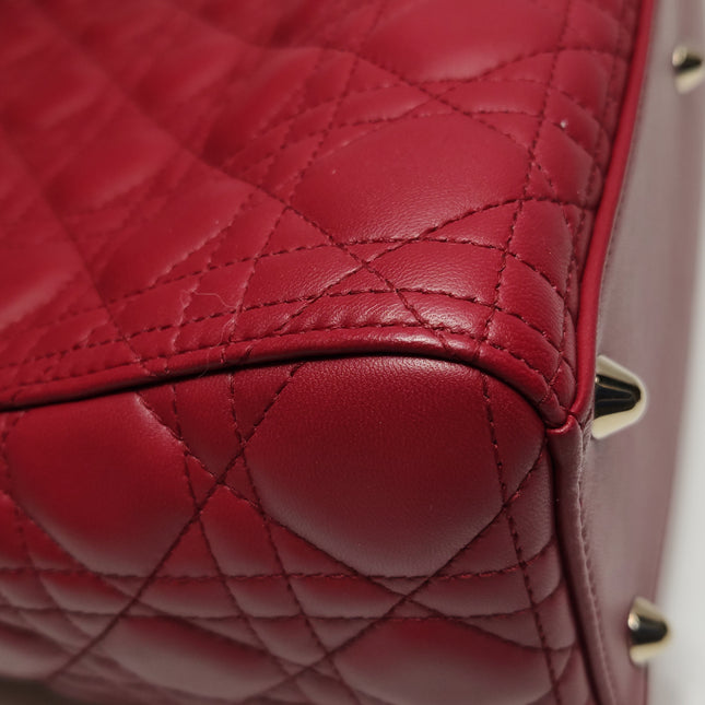 Lady Dior Large Bag Red Lambskin Cannage Leather Silver Hardware