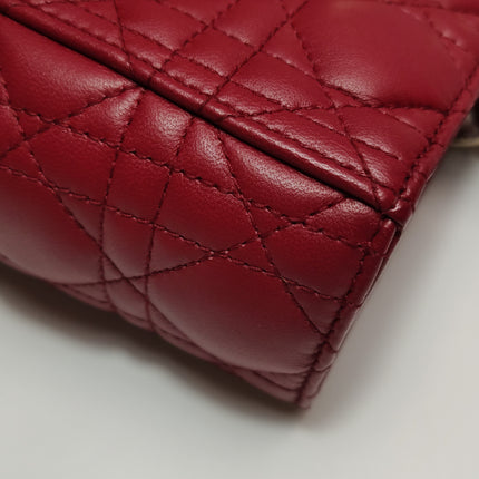 Lady Dior Large Bag Red Lambskin Cannage Leather Silver Hardware