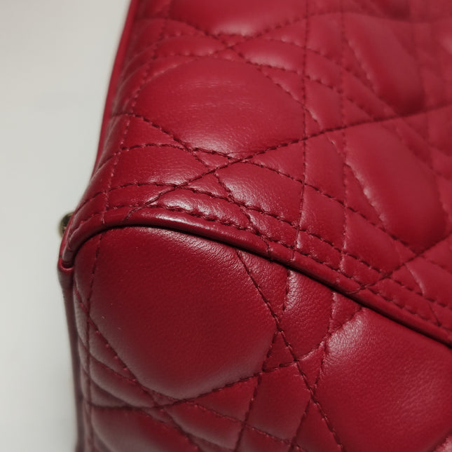 Lady Dior Large Bag Red Lambskin Cannage Leather Silver Hardware