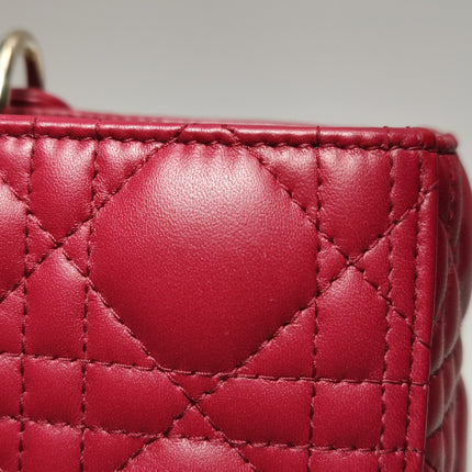 Lady Dior Large Bag Red Lambskin Cannage Leather Silver Hardware