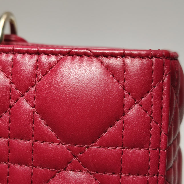 Lady Dior Large Bag Red Lambskin Cannage Leather Silver Hardware