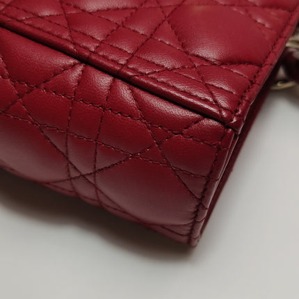 Lady Dior Large Bag Red Lambskin Cannage Leather Silver Hardware