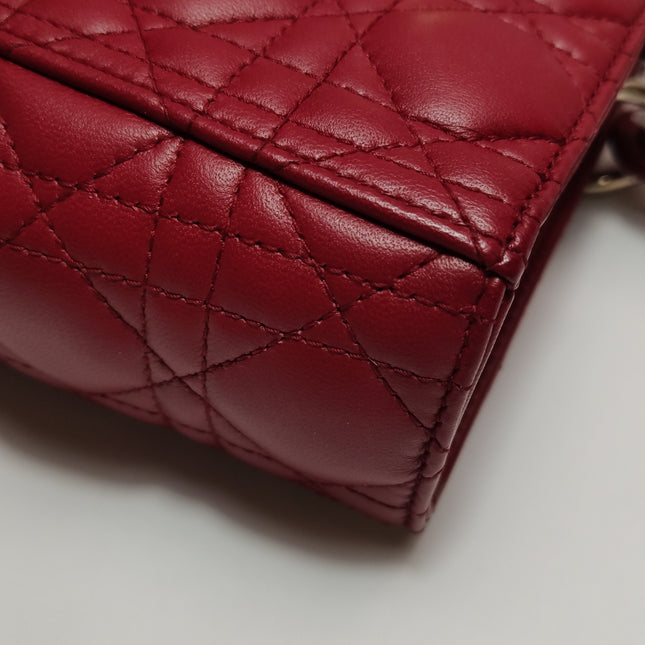 Lady Dior Large Bag Red Lambskin Cannage Leather Silver Hardware