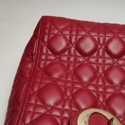 Lady Dior Large Bag Red Lambskin Cannage Leather Silver Hardware
