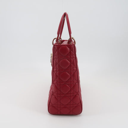 Lady Dior Large Bag Red Lambskin Cannage Leather Silver Hardware