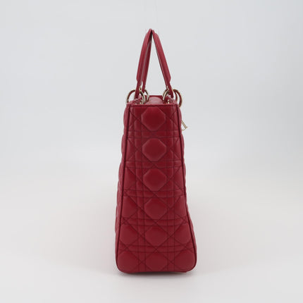 Lady Dior Large Bag Red Lambskin Cannage Leather Silver Hardware