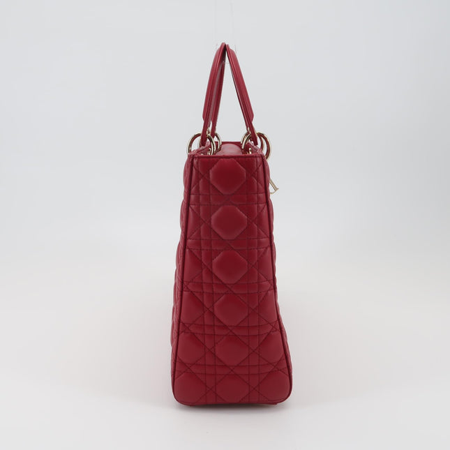 Lady Dior Large Bag Red Lambskin Cannage Leather Silver Hardware