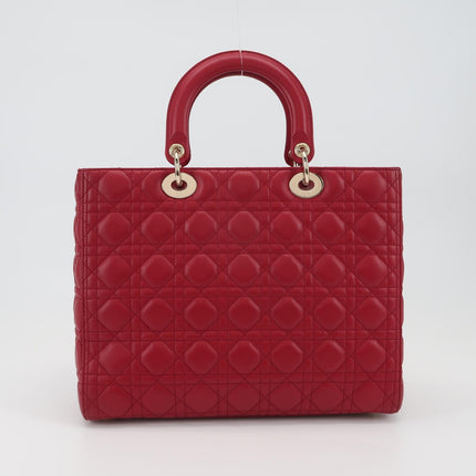 Lady Dior Large Bag Red Lambskin Cannage Leather Silver Hardware