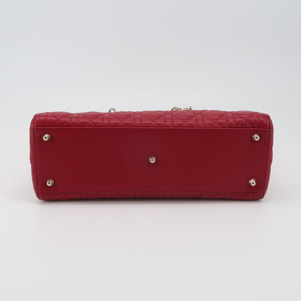 Lady Dior Large Bag Red Lambskin Cannage Leather Silver Hardware