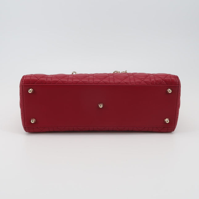 Lady Dior Large Bag Red Lambskin Cannage Leather Silver Hardware