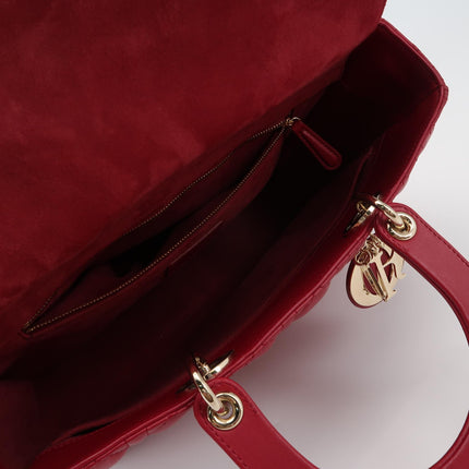 Lady Dior Large Bag Red Lambskin Cannage Leather Silver Hardware